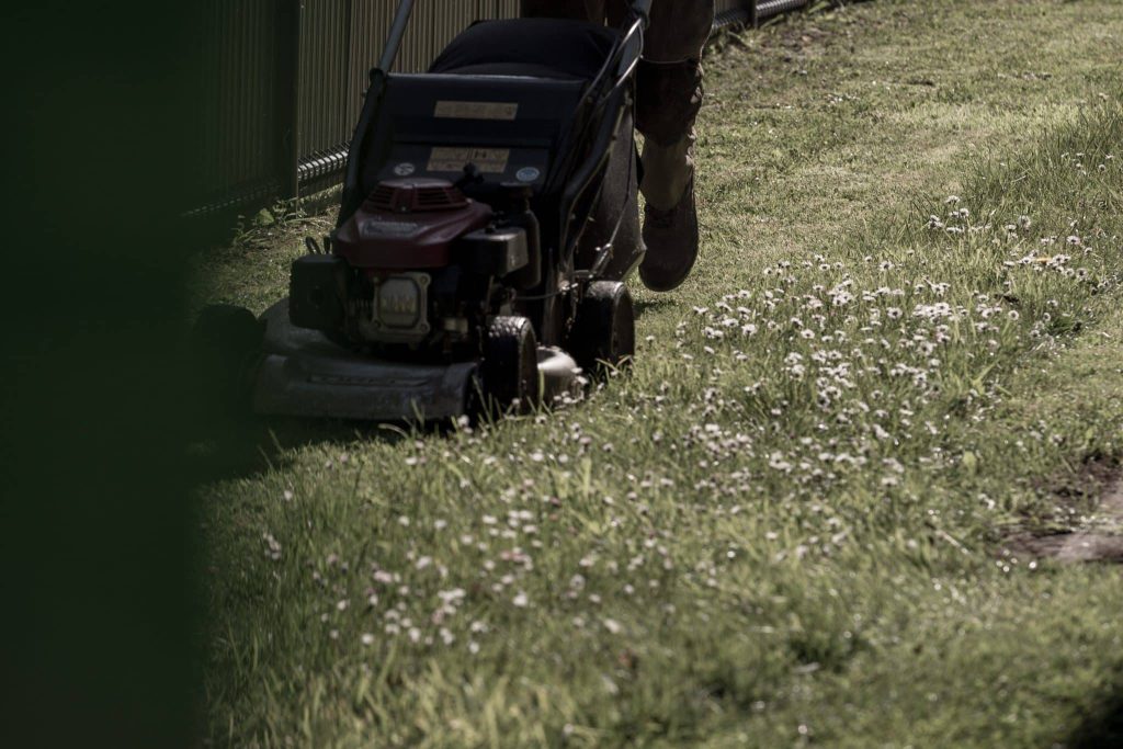 gros plan sur une tondeuse en cours d'utilisation
